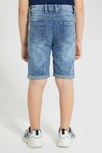 Redtag-Ligh-Wash-Knit-Denim-5-Pocket-Short-With-Cord-Denim-Shorts-Boys-2 to 8 Years
