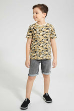 Load image into Gallery viewer, Redtag-Black-Knit-Denim-5-Pocket-Short-With-Cord-Denim-Shorts-Boys-2 to 8 Years
