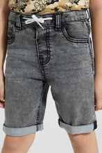 Load image into Gallery viewer, Redtag-Black-Knit-Denim-5-Pocket-Short-With-Cord-Denim-Shorts-Boys-2 to 8 Years
