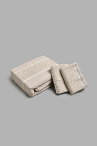 Beige 3-Piece Duvet Cover Set With Lace (King Size)