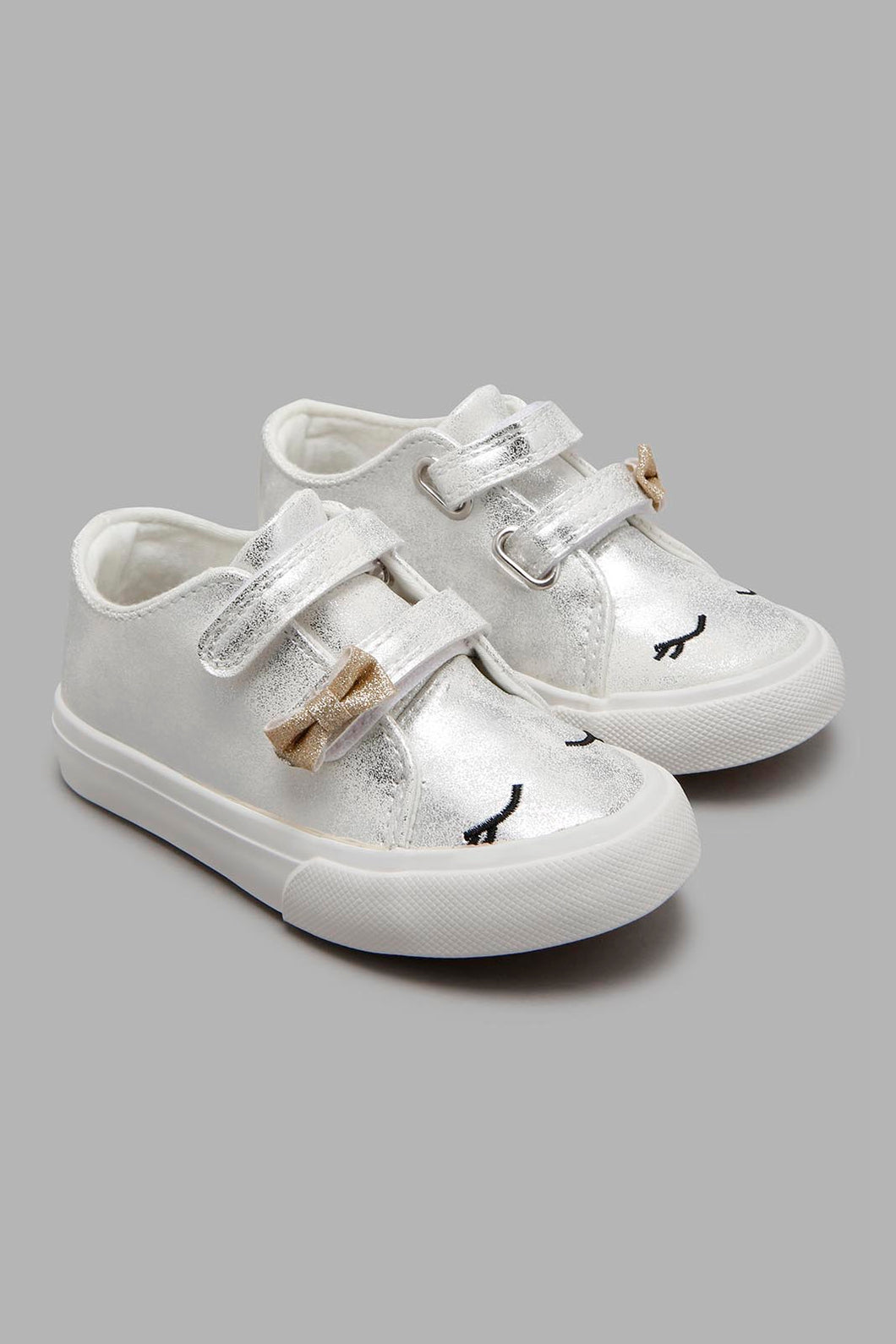 Redtag-Silver-Bow-Trim-High-Top-Sneaker-Character,-Colour:Silver,-Filter:Girls-Footwear-(1-to-3-Yrs),-ING-Casual-Shoes,-New-In,-New-In-ING-FOO,-Non-Sale,-S22A-Infant-Girls-1 to 3 Years