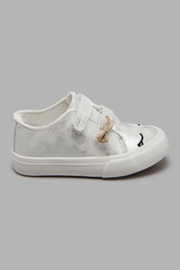 Redtag-Silver-Bow-Trim-High-Top-Sneaker-Character,-Colour:Silver,-Filter:Girls-Footwear-(1-to-3-Yrs),-ING-Casual-Shoes,-New-In,-New-In-ING-FOO,-Non-Sale,-S22A-Infant-Girls-1 to 3 Years