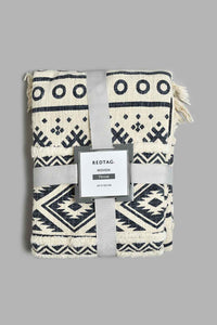 Redtag-Beige/Blue-Textured-Tufted-Throw-With-Fringles-BED-PHANTASMAGORIA-2,-Colour:Blue,-Filter:Home-Bedroom,-HMW-BED-Throws,-New-In,-New-In-HMW-BED,-Non-Sale,-S22A,-Section:Homewares-Home-Bedroom-