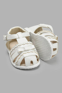 Redtag-White-Bow-Trim-Sandal-Sandals-Infant-Girls-1 to 3 Years