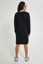 تنزيل الصورة على معرض الصور، Redtag-Black-Slogan-Sweatshirt-Dress-Dresses-Senior-Girls-9 to 14 Years
