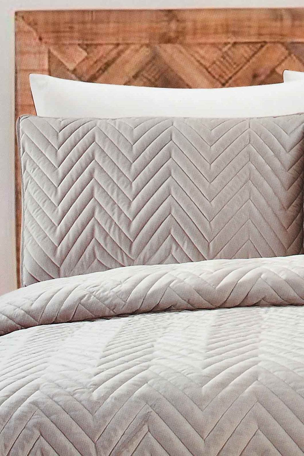 Redtag-Grey-Velvet-3-Piece-Quilt-With-Geometric-Embroidery-(Double-Size)-Colour:Grey,-Filter:Home-Bedroom,-HMW-BED-Quilts,-New-In,-New-In-HMW-BED,-Non-Sale,-S22A,-Section:Homewares-Home-Bedroom-