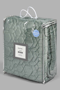 Redtag-Green-Velvet-3-Piece-Quilt-With-Geometric-Embroidery-(Double-Size)-Colour:Green,-Filter:Home-Bedroom,-HMW-BED-Quilts,-New-In,-New-In-HMW-BED,-Non-Sale,-S22A,-Section:Homewares-Home-Bedroom-