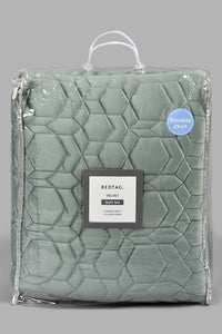 Redtag-Green-Velvet-3-Piece-Quilt-With-Geometric-Embroidery-(Double-Size)-Colour:Green,-Filter:Home-Bedroom,-HMW-BED-Quilts,-New-In,-New-In-HMW-BED,-Non-Sale,-S22A,-Section:Homewares-Home-Bedroom-