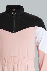 Redtag-Pink/Black/White-Ponte-Colorblocking-Dress-Dresses-Senior-Girls-9 to 14 Years