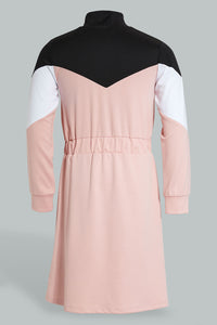 Redtag-Pink/Black/White-Ponte-Colorblocking-Dress-Dresses-Senior-Girls-9 to 14 Years