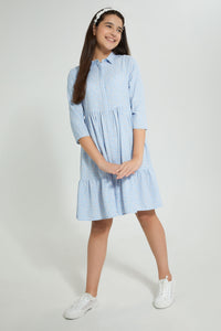 Redtag-Lt-Blue-Ditsy-Print-Shirt-Dress-Dresses-Senior-Girls-9 to 14 Years
