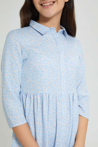 Redtag-Lt-Blue-Ditsy-Print-Shirt-Dress-Dresses-Senior-Girls-9 to 14 Years