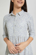 تنزيل الصورة على معرض الصور، Redtag-White/Purple-Ditsy-Print-Shirt-Dress-Dresses-Senior-Girls-9 to 14 Years
