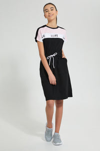 Redtag-Black/White/Pink-Sporty-Colorblocking-Knitted-Dress-Dresses-Senior-Girls-9 to 14 Years