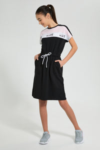 Redtag-Black/White/Pink-Sporty-Colorblocking-Knitted-Dress-Dresses-Senior-Girls-9 to 14 Years