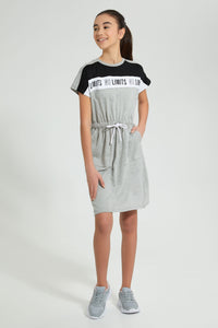 Redtag-Grey/White/Black-Sporty-Colorblocking-Knitted-Dress-Dresses-Senior-Girls-9 to 14 Years