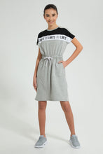 Load image into Gallery viewer, Redtag-Grey/White/Black-Sporty-Colorblocking-Knitted-Dress-Dresses-Senior-Girls-9 to 14 Years
