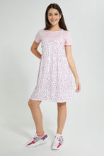 Load image into Gallery viewer, Redtag-Pink-Floral-Ditsy-Print-Dungarees-Dresses-Senior-Girls-9 to 14 Years
