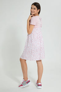 Redtag-Pink-Floral-Ditsy-Print-Dungarees-Dresses-Senior-Girls-9 to 14 Years