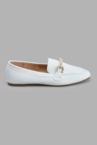 Redtag-White-Loafer-With-Pearl-Trim-Loafers-Women's-