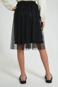 Redtag-Black-Tulle-Skirt-With-Flock-Skirts-Senior-Girls-9 to 14 Years