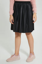 Load image into Gallery viewer, Redtag-Black-Pu-Pleated-Skirt-Skirts-Senior-Girls-9 to 14 Years
