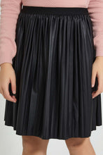 Load image into Gallery viewer, Redtag-Black-Pu-Pleated-Skirt-Skirts-Senior-Girls-9 to 14 Years
