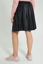 Load image into Gallery viewer, Redtag-Black-Pu-Pleated-Skirt-Skirts-Senior-Girls-9 to 14 Years
