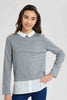 Redtag-Grey-Collared-Embroideredellished-Jacquard-Mock-Shirt-Blouses-Senior-Girls-9 to 14 Years