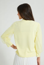 تنزيل الصورة على معرض الصور، Redtag-Yellow-Highneck-Mesh-Sleeve-Top-Blouses-Senior-Girls-9 to 14 Years
