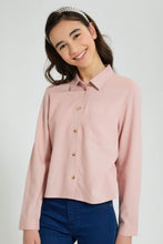 Load image into Gallery viewer, Redtag-Pink-Twill-Crop-Shirt-Blouses-Senior-Girls-9 to 14 Years
