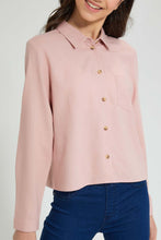 Load image into Gallery viewer, Redtag-Pink-Twill-Crop-Shirt-Blouses-Senior-Girls-9 to 14 Years
