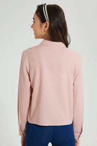 Redtag-Pink-Twill-Crop-Shirt-Blouses-Senior-Girls-9 to 14 Years