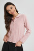 Redtag-Pink-Collared-Buttton-Front-Jacquard-Top-Blouses-Senior-Girls-9 to 14 Years