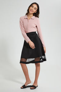 Redtag-Pink-Collared-Buttton-Front-Jacquard-Top-Blouses-Senior-Girls-9 to 14 Years