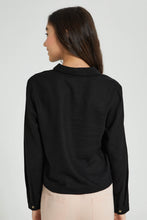 تنزيل الصورة على معرض الصور، Redtag-Black-Twill-Crop-Shirt-Blouses-Senior-Girls-9 to 14 Years
