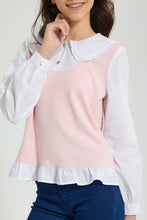 تنزيل الصورة على معرض الصور، Redtag-Pink-Tweed-Peter-Pan-Collar-Mock-Shirt-Blouses-Senior-Girls-9 to 14 Years
