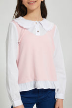 تنزيل الصورة على معرض الصور، Redtag-Pink-Tweed-Peter-Pan-Collar-Mock-Shirt-Blouses-Senior-Girls-9 to 14 Years
