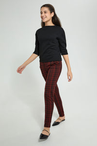 Redtag-Red/Black-Plaid-Trouser-Cargo-Pants-Senior-Girls-9 to 14 Years