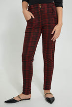 تنزيل الصورة على معرض الصور، Redtag-Red/Black-Plaid-Trouser-Cargo-Pants-Senior-Girls-9 to 14 Years
