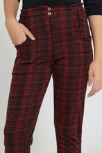 تنزيل الصورة على معرض الصور، Redtag-Red/Black-Plaid-Trouser-Cargo-Pants-Senior-Girls-9 to 14 Years
