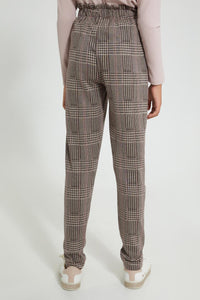 Redtag-Beige/Pink-Plaid-Trouser-Cargo-Pants-Senior-Girls-9 to 14 Years