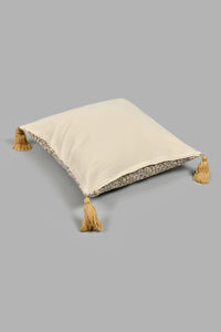 Redtag-Beige-Printed-Cushion-With-Fringes-Colour:Beige,-Filter:Home-Bedroom,-HMW-BED-Cushions,-New-In,-New-In-HMW-BED,-Non-Sale,-S22A,-Section:Homewares-Home-Bedroom-