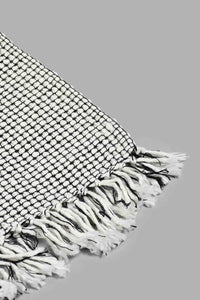 Redtag-Black/White-Basket-Weave-Throw-Throws-Home-Bedroom-