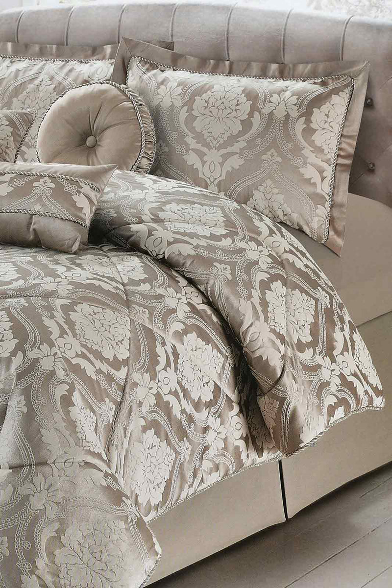 Redtag-Beige-Jacquard-7-Piece-Comforter-Set-(King-Size)-Comforters-Home-Bedroom-