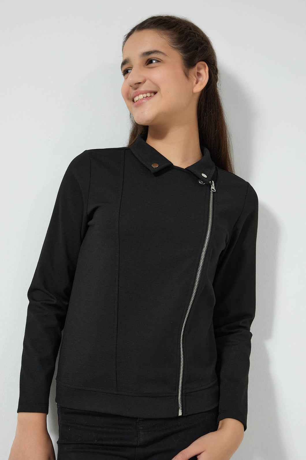 Redtag-Knitted-Biker-Jacket-Jackets-Senior-Girls-9 to 14 Years