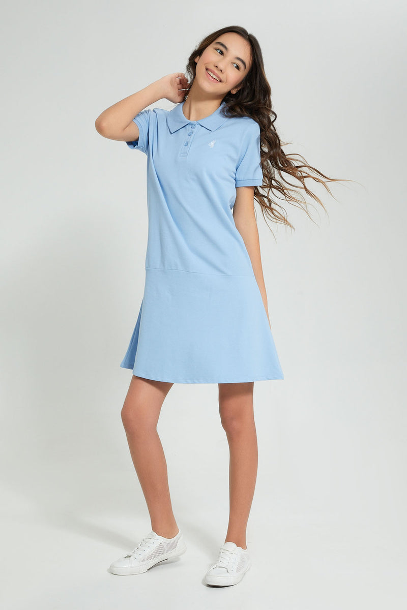 Redtag-Blue-Polo-Skater-Dress-Dresses-Senior-Girls-9 to 14 Years
