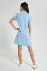 Redtag-Blue-Polo-Skater-Dress-Dresses-Senior-Girls-9 to 14 Years