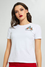 Load image into Gallery viewer, Redtag-White-T-Shirt-With-Embroidery-Embellished-Women&#39;s-
