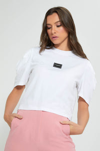 Redtag-White-Crop-T-Shirt-Celebrity-T-Shirts,-Colour:White,-Filter:Women's-Clothing,-New-In,-New-In-LDC,-Non-Sale,-S22B,-Section:Women-Women's-